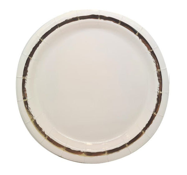 8pk Ensemble White Paper Plates with Gold Rim 23cm - Everything Party