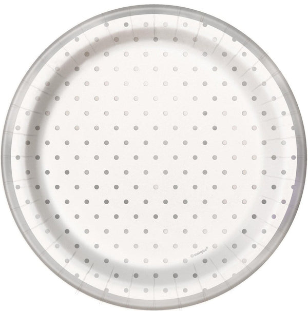 8pk Foil Stamped Silver Dot Paper Plates - Everything Party
