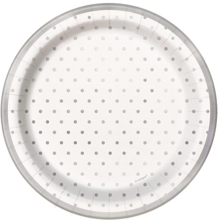 8pk Foil Stamped Silver Dot Paper Plates - Everything Party