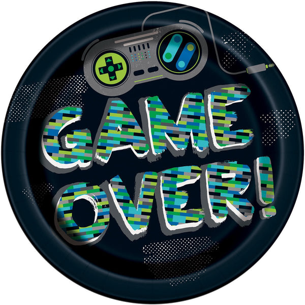 8pk Gamer Birthday Game Over Paper Plates 23cm - Everything Party