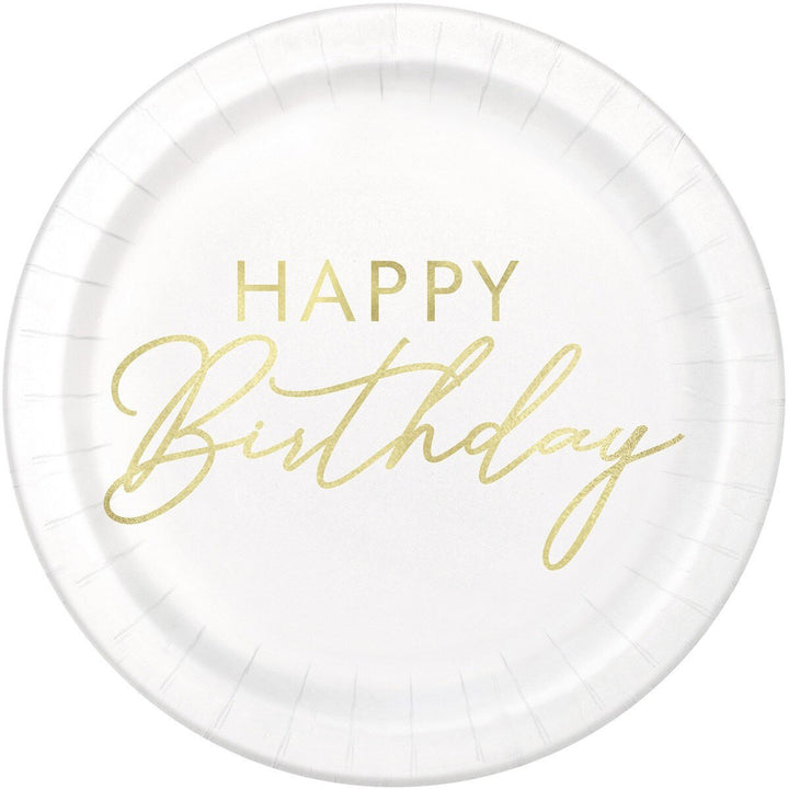 8pk Happy Birthday Gold Foil Paper Plates - Everything Party