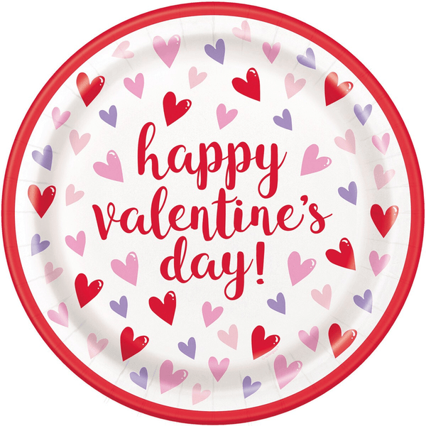 8pk Happy Valentine’s Day Sparking Hearts Paper Plates 23cm - Everything Party