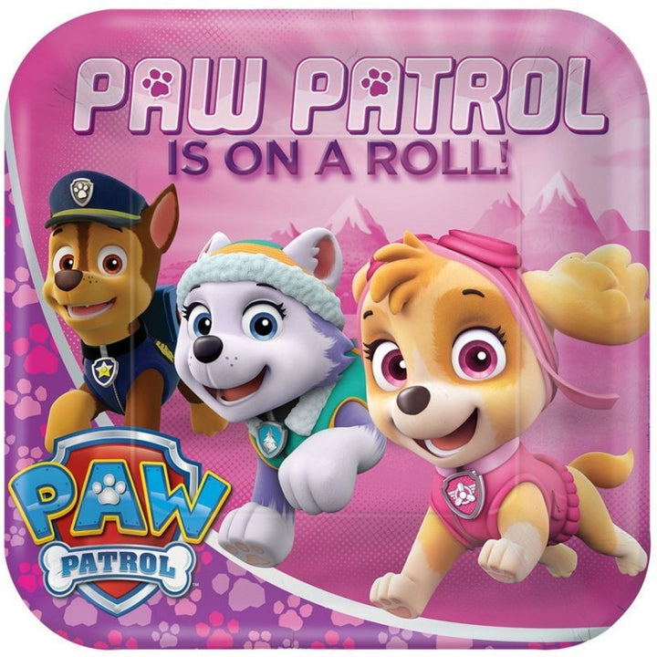 8pk Paw Patrol Adventures Girl Square Paper Plates 23cm - Everything Party