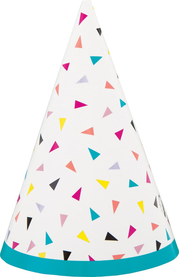 8pk Rainbow Confetti Birthday Party Hats - Everything Party