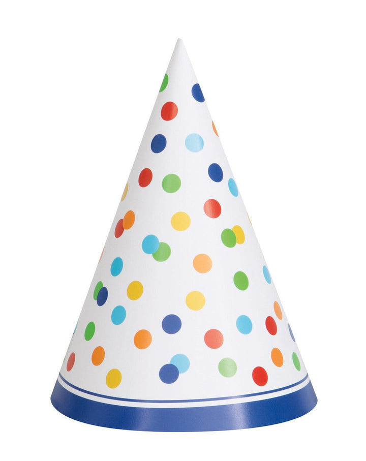 8pk Rainbow Poka Dots Birthday Party Hats - Everything Party