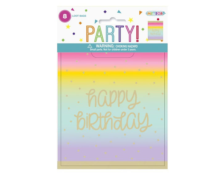 8pk Rainbow Star Happy Birthday Party Loot Bags - Everything Party