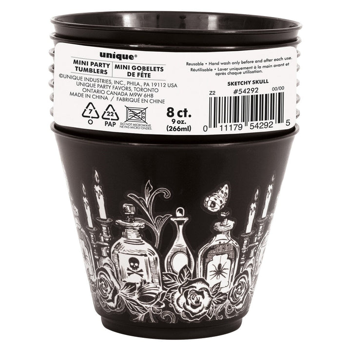 8pk Sketchy Skull Plastic Tumblers – 266ml (9oz) - Everything Party