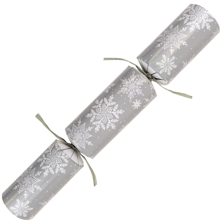 8pk Traditional Christmas Crackers – Silver & White Snowflake Design - Everything Party