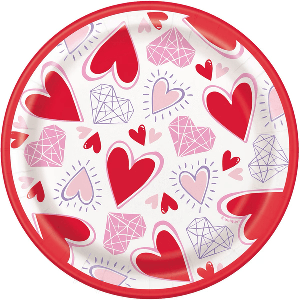 8pk Valentine’s Day Sparking Hearts Paper Plates 18cm - Everything Party