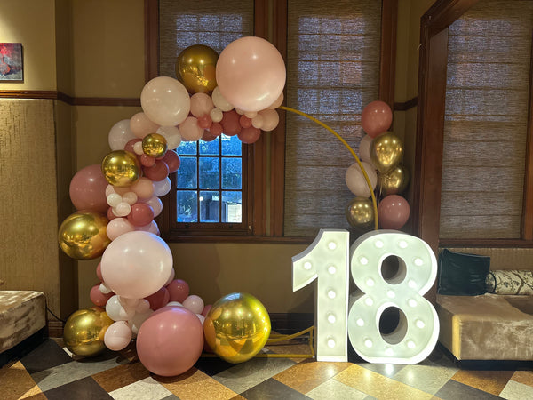 21st Birthday Balloon Garland on 2m Circle Backdrop with LED Number Lights