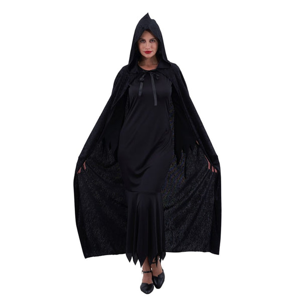 Black Hooded Cape – 130cm Adult Halloween Costume Accessory