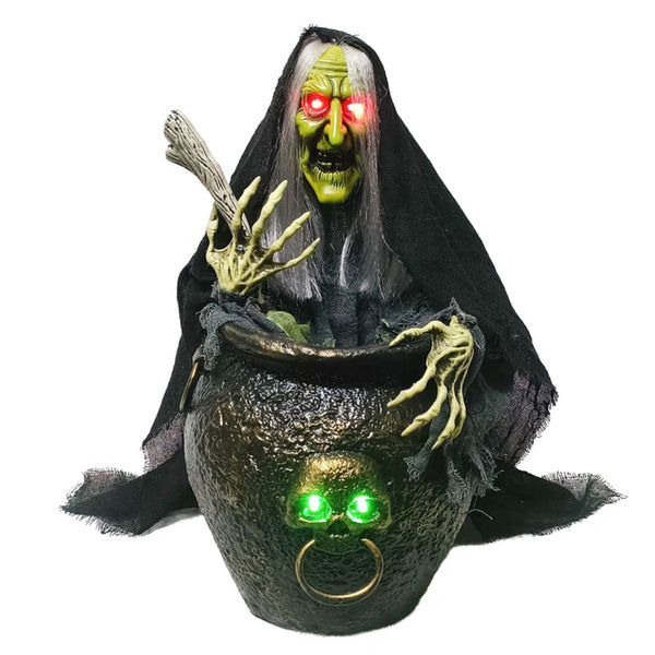 47cm Animated Witch with Mixing Cauldron – Light Up Halloween Decoration