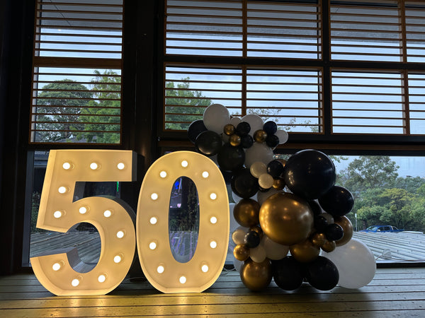 50th Birthday Balloon Garland with 1m LED Number Lights