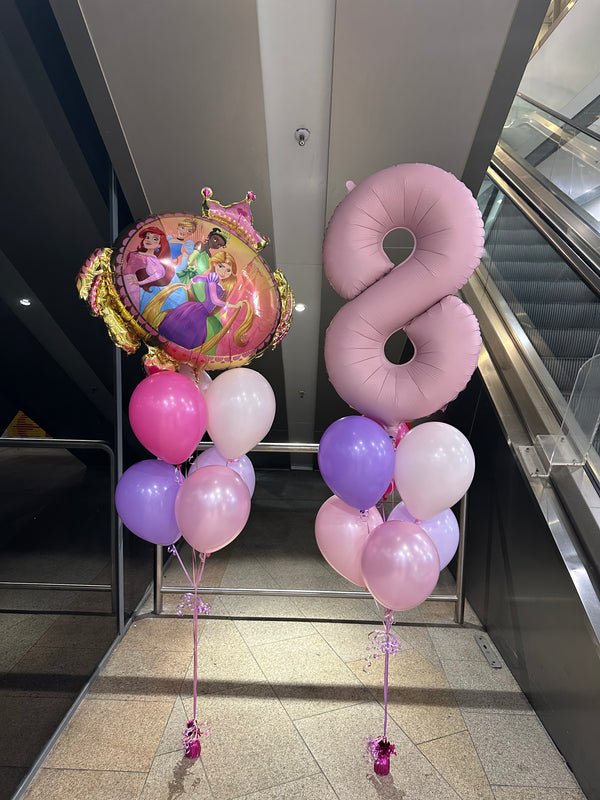 8th Princess Theme Birthday Helium Balloon Bouquet