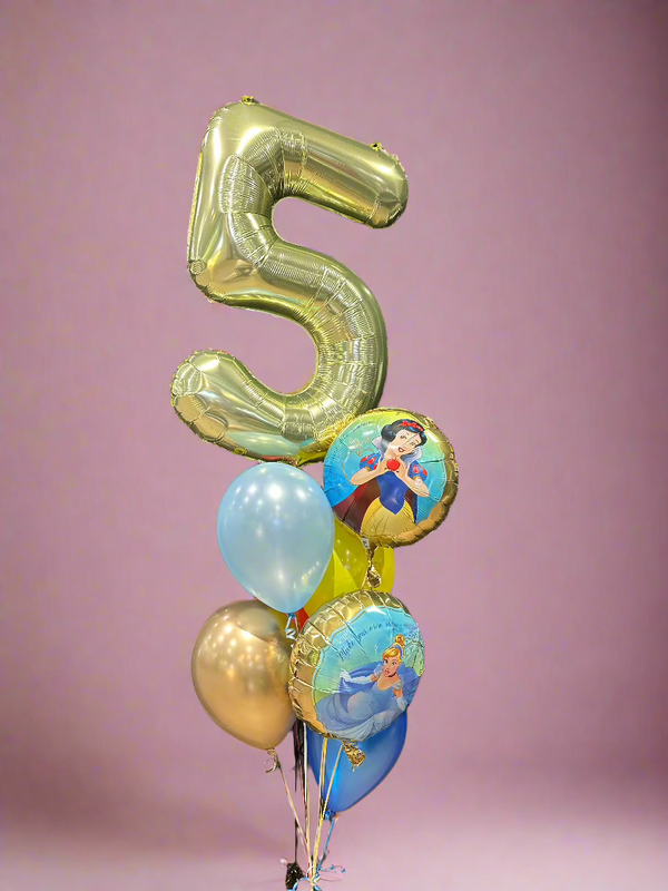 5th Birthday Disney Princess Helium Balloon Bouquet - Snow White and Cinderella