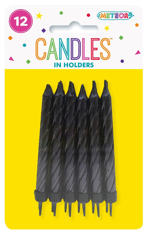 12pk Metallic Candles in Holders – Black