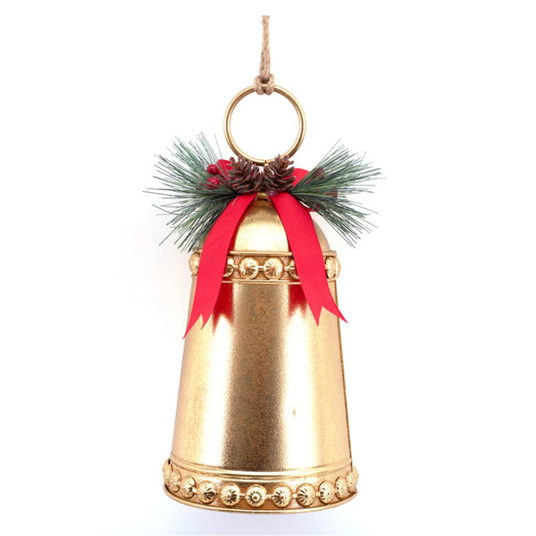 Gold Metal Christmas Bell with Pine & Berry Detail