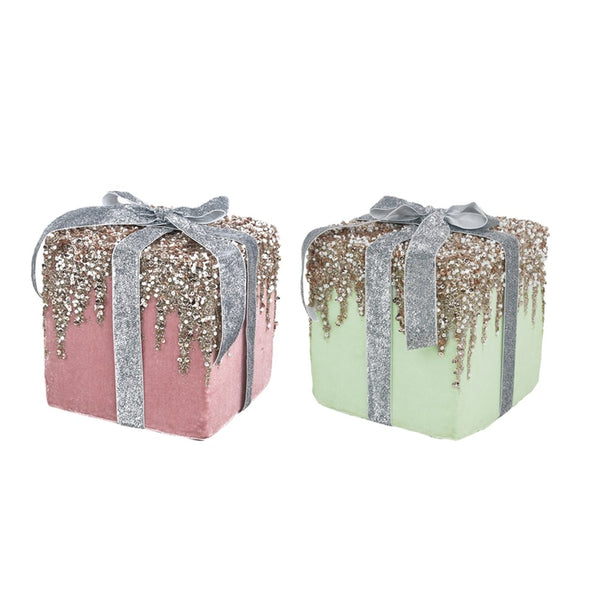 17x18cm Pink & Sage Christmas Gift Box Tree Ornament – 2 Assorted Colours