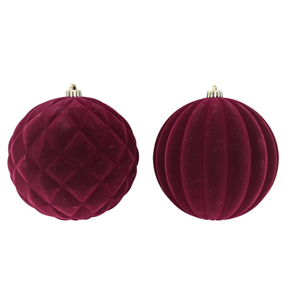 20cm Burgundy Flocked Christmas Bauble – Christmas Decor