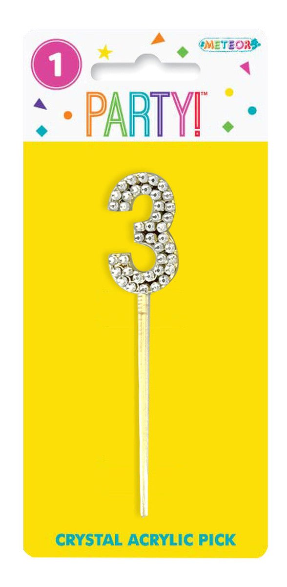 Acrylic Crystal Number Pick Cake Topper - Number 3 - Everything Party