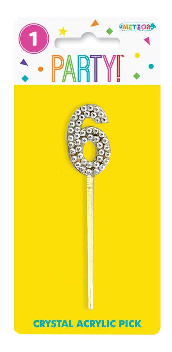 Acrylic Crystal Number Pick Cake Topper - Number 6 - Everything Party