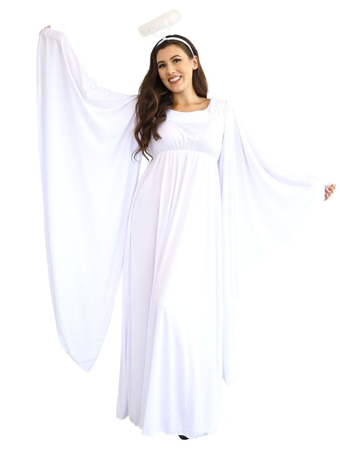 Adult Angel Costume with Halo – Women’s White Dress Outfit - Everything Party