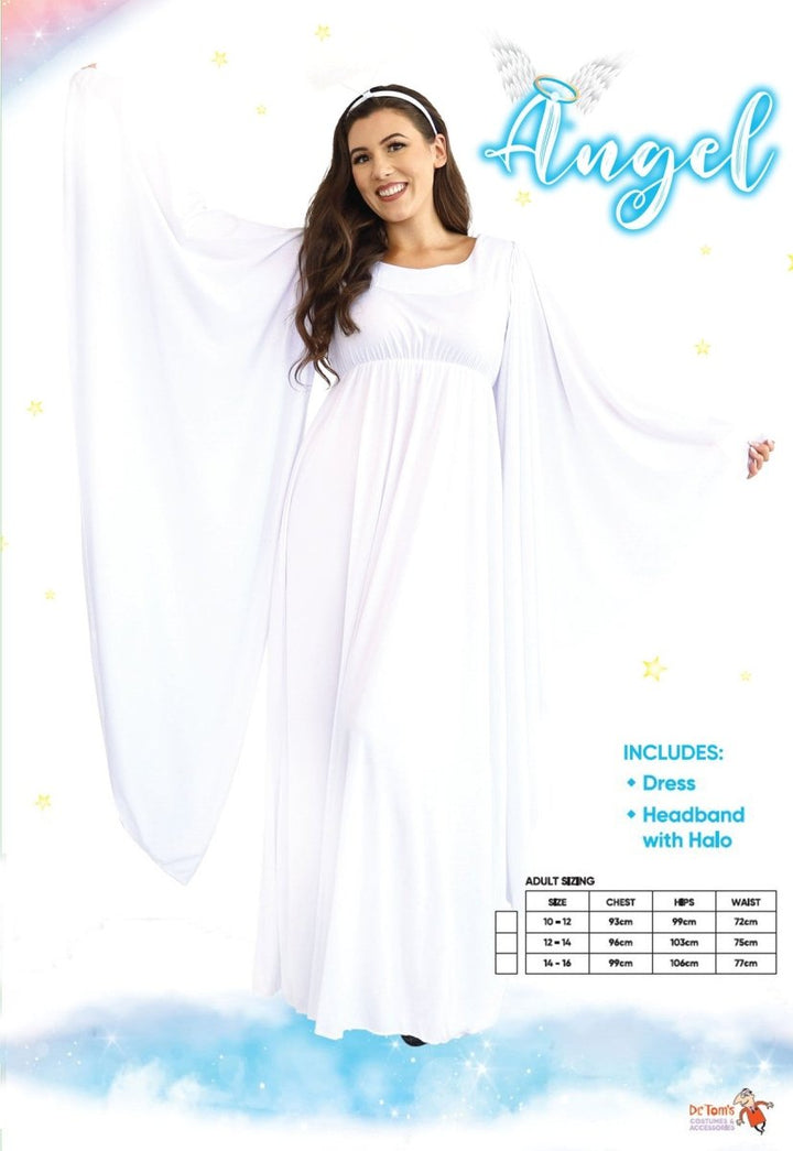 Adult Angel Costume with Halo – Women’s White Dress Outfit - Everything Party