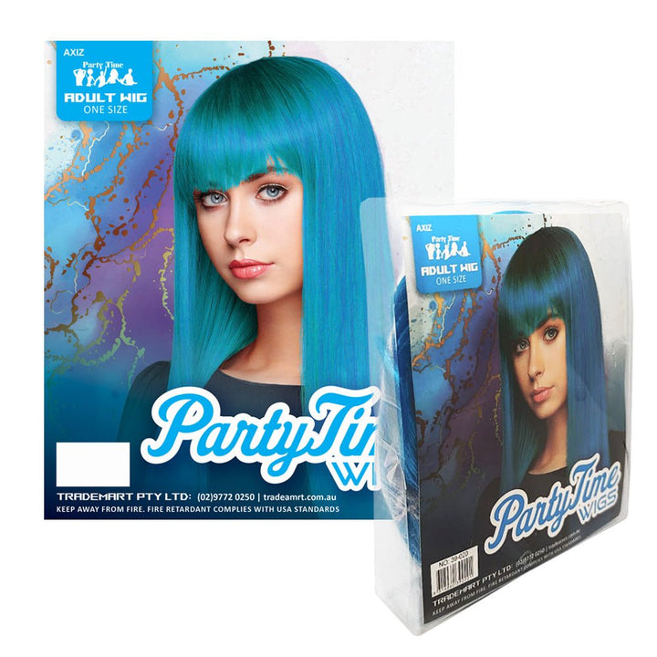 Adult Aqua Long Wig with Fringe - Everything Party