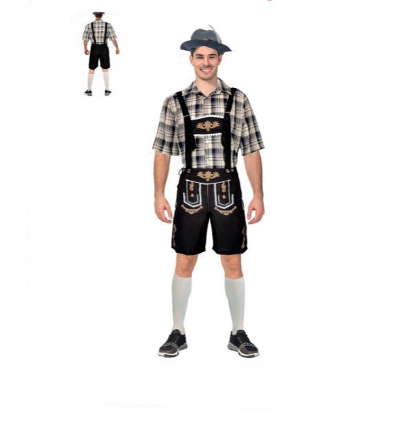 Adult Checkered Beer Man Oktoberfest Costume – Bavarian Lederhosen Outfit - Everything Party