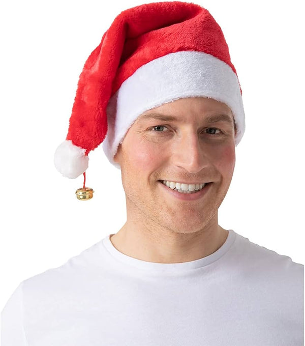 Adult Deluxe Plush Santa Hat with Bell – Christmas Costume Accessory - Everything Party