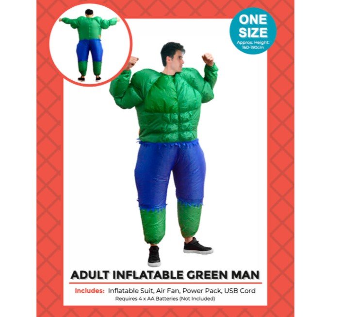 Adult Inflatable Green Muscle Man Costume – Green Hulk Look - Everything Party