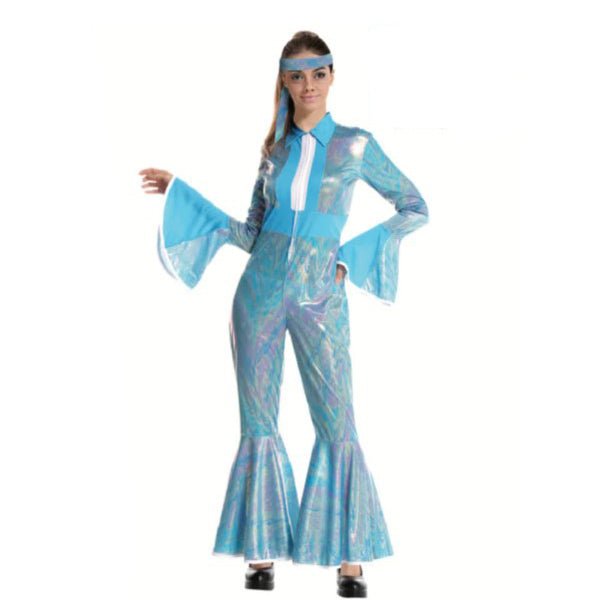 Adult Ladies 1970s Blue Disco Jumpsuit Costume - Everything Party