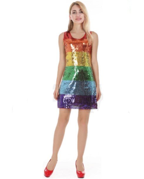 Adult Mardi Gras Rainbow Sequin Tank Dress - Everything Party