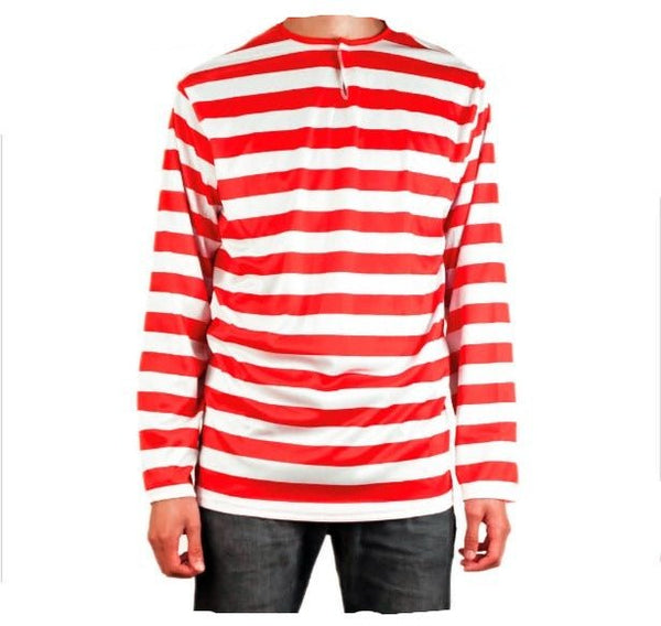 Adult Red & White Stripe Where's Wally Shirt Costume Top - Everything Party