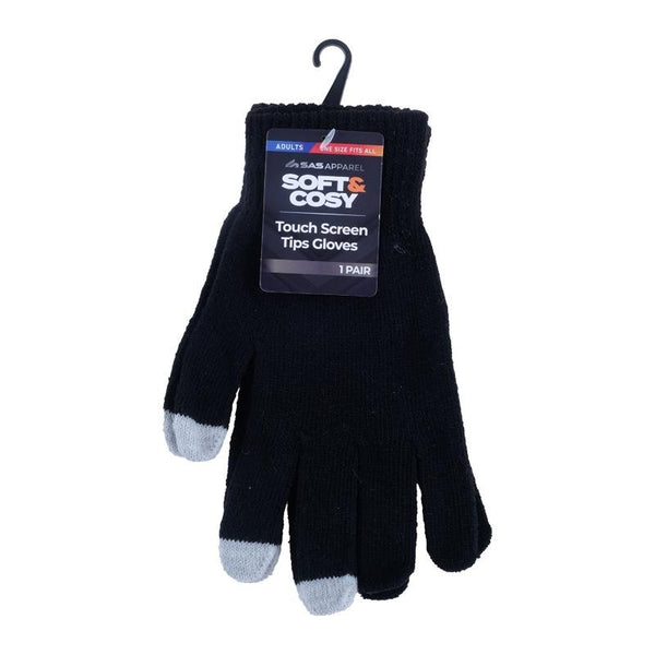 Adult Touch Screen Gloves Black With Grey Touch Screen Tips - Everything Party
