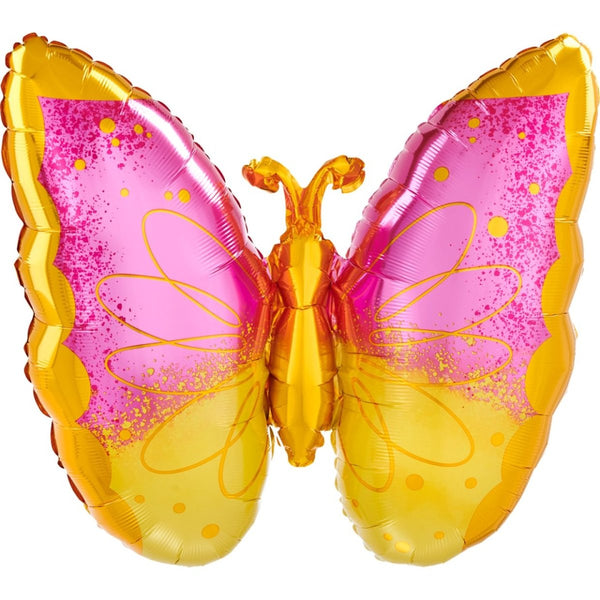 Anagram 63cm Supershape Pink & Yellow Butterfly Foil Balloon - Everything Party
