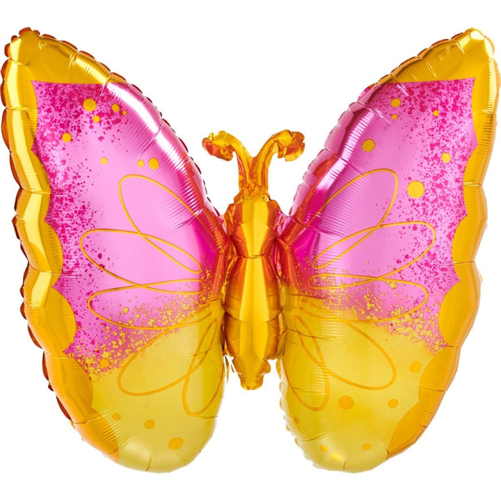 Anagram 63cm Supershape Pink & Yellow Butterfly Foil Balloon - Everything Party