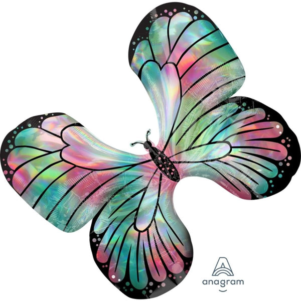 Anagram Foil SuperShape Holographic Iridescent Teal and Pink Butterfly - Everything Party