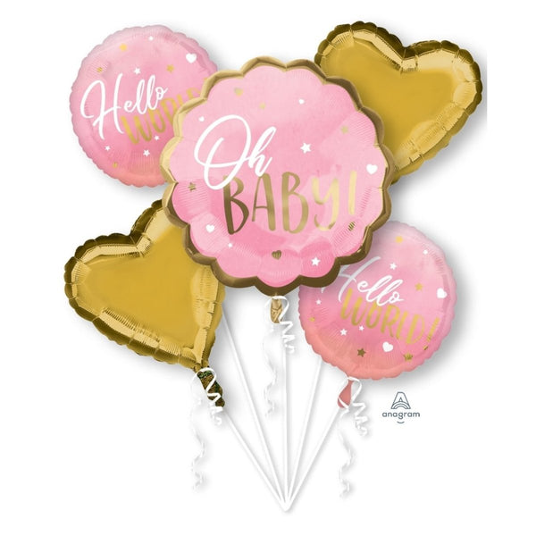 Anagram Oh Baby! Pink & Gold Baby Shower Foil Balloon Bouquet - Everything Party