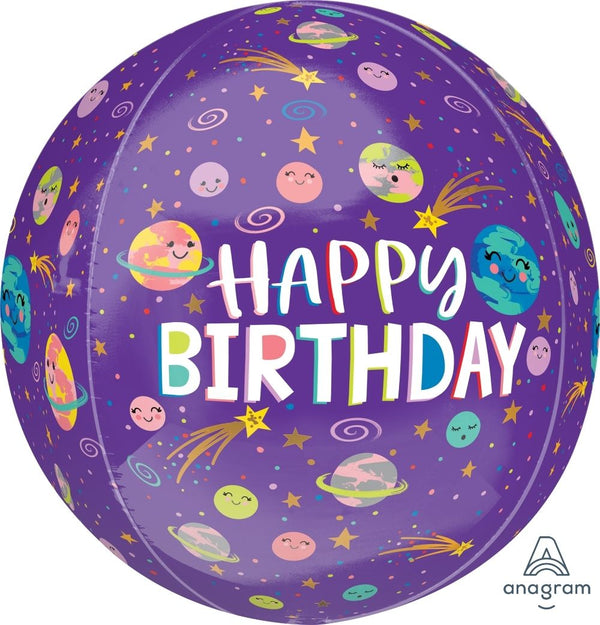 Anagram Orbz Foil Balloon – 16" Smiling Galaxy Happy Birthday - Everything Party
