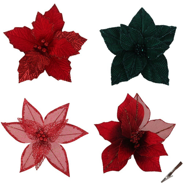 Assorted 27cm Poinsettia with Clip Christmas Decor - Everything Party