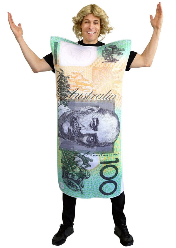 Aussie $100 Note Man Costume – Funny Adult Money Outfit - Everything Party