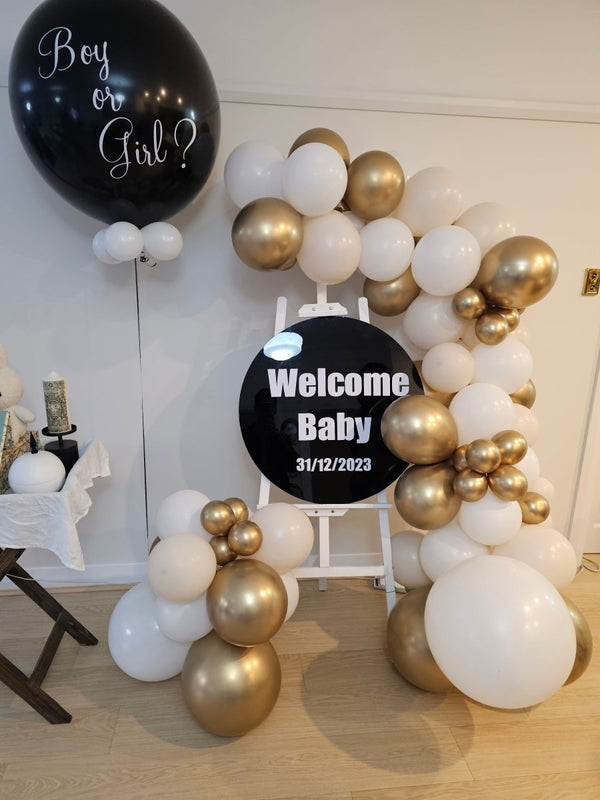 Baby Shower Balloon Garland on Easel with Acrylic Board with Writing - Everything Party