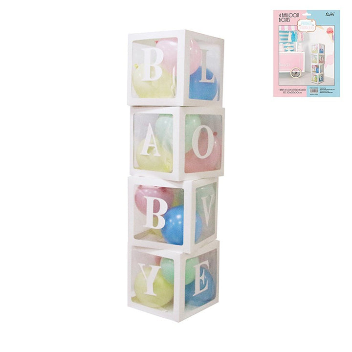 'BABY' White Boxes Transparent Baby Shower Balloon Boxes - Everything Party