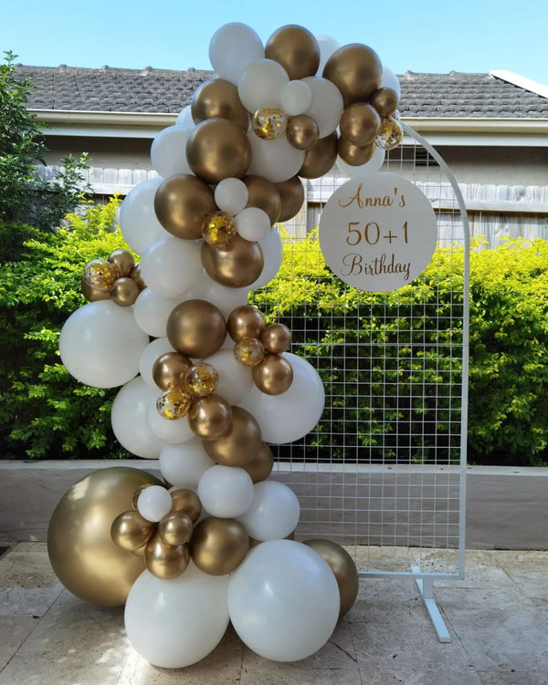 Birthday Balloon Garland with Round Top Mesh Backdrop - Everything Party