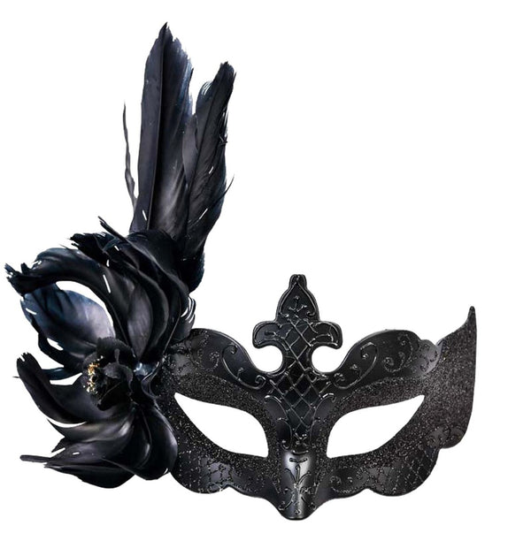 Black Feathered Masquerade Eye Mask - Everything Party