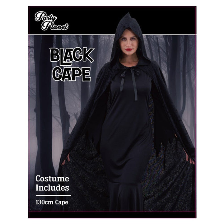Black Hooded Cape – 130cm Adult Halloween Costume Accessory - Everything Party
