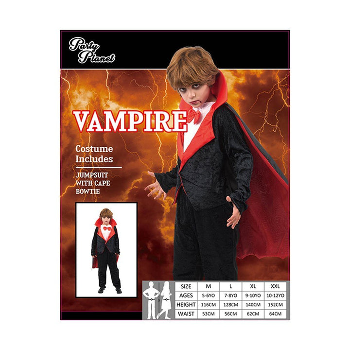 Boy Vampire Costume – Jumpsuit with Cape & Bowtie - Everything Party