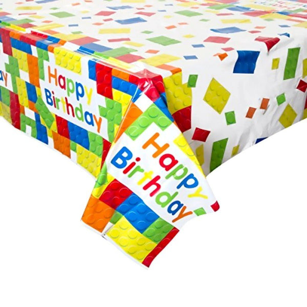 Building Blocks Happy Birthday Print Rectangular Plastic Tablecloth - Everything Party