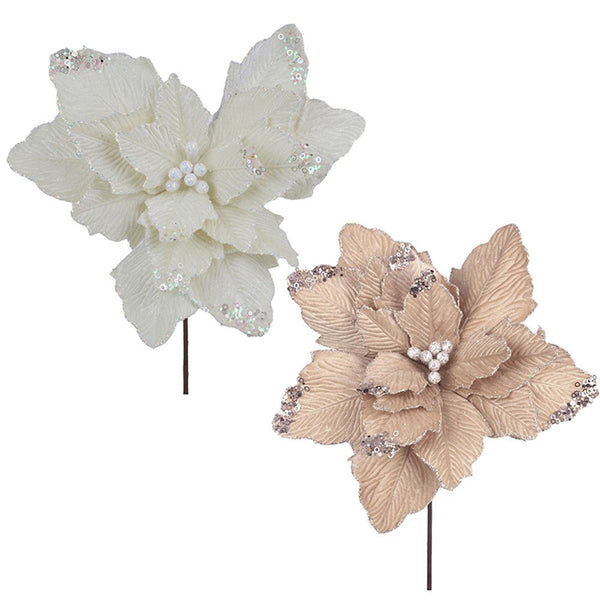 Christmas Artificial Flower 41cm Poinsettia with 50cm Stem – Champagne & Ivory - Everything Party
